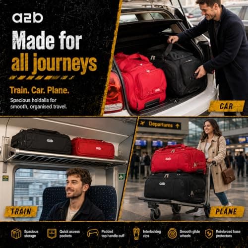 A2B Large 30" Wheeled Holdall Rolling Duffle Bag with Wheels, Red or Black — view 5