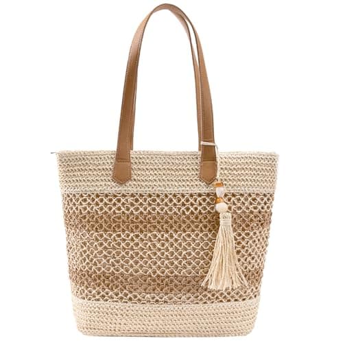 CorkAllin Straw Beach Tote Bag Women - 2026 Handwoven Straw Handbag with Zipper, Summer Purse Perfect for Vacation Travel Pool