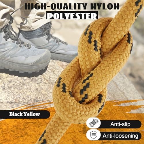 Puzeam 2 Pairs 4.5 mm Round Shoe Laces for Boots Black/Yellow 140cm — view 2