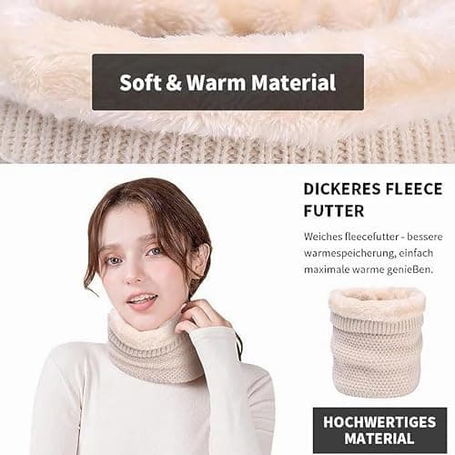 Minicoco Neck Warmer Winter Fleece Loop Scarf Men Women Thick Neck Warmer Fleece Sports Gaiter Mask Knitted Scarf Windproof Circle Scarf For Motorbike Bike Ski (Beige) — view 2