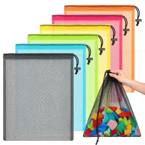 6 Pcs Mesh Drawstring Bags 17x14 Inch, Breathable Nylon Net Storage Bags