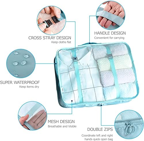 BillyBath Packing cubes Suitcase Organiser Set, 8 Pieces Clothes Bags Shoe Travel Cube Cosmetic for Suitcases Teal — view 3