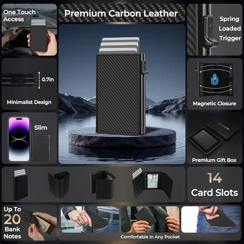 GRALEON Credit Card Holder Wallets for Men,Slim,Minimalist,Smart,RFID Blocking,Pop Up Leather Card Case Wallet, Cash Slot |ID Window|10-14 Card Capacity|Gifts for Men(Carbon Fiber) — view 2