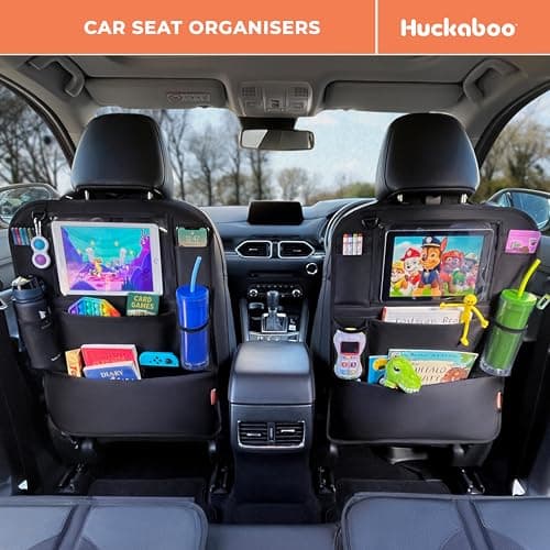 Huckaboo Car Seat Organiser - Kids Back Seat Organiser, Storage Pockets, Screen Holder, Black, 2 Pack — view 2