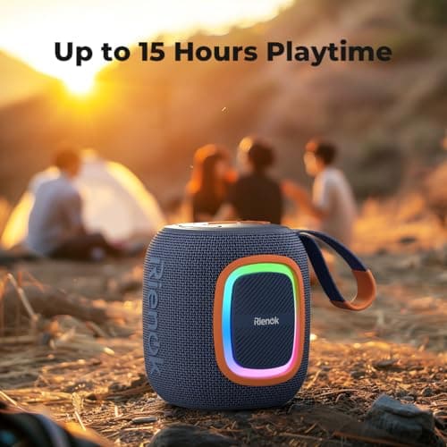 RIENOK Bluetooth Speaker Wireless Portable Waterproof Speaker with Lights FM Radio 15-Hour Playtime Bluetooth 5.3 TF Card USB Playback Mini for Home Garden Party Camping Travel — view 3