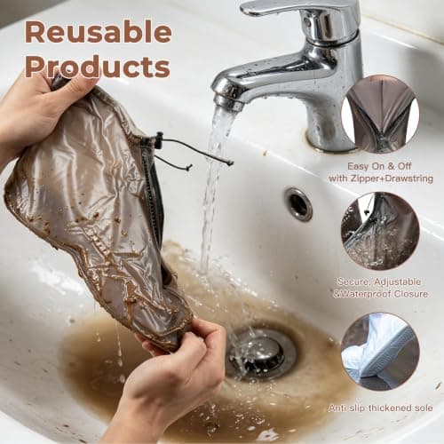 1 Pair Waterproof Shoe Covers Reusable, Over Shoes Protectors, Non Slip Waterproof Overshoes, Black Rain Boot Shoe Covers, Thickened Foldable Boot Cover for Rain Gardening Hiking Outdoor Cycling — view 4