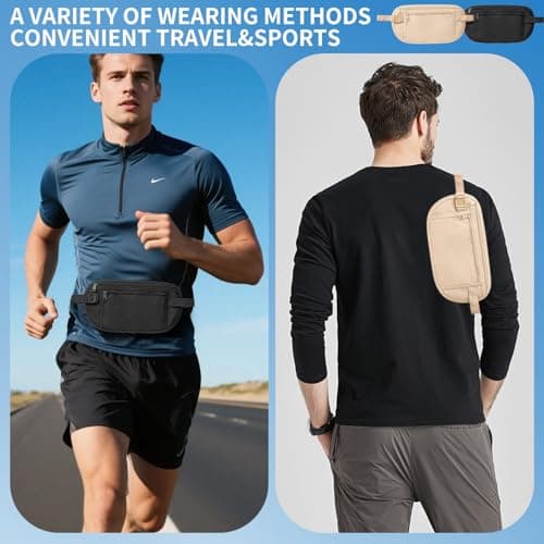 Verazquy 2Pcs Travel Money Belt, Ultra-Thin Money Belts Hidden Passport Holder Secure Travel Pouch Hidden Bumbag Under Clothes Blocking Wallet Waist Pack Anti Theft for Women Men — view 4