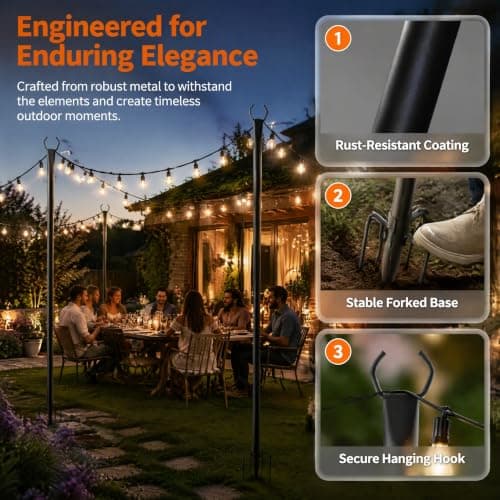 String Light Poles 6 Pack 2.65M, Heavy Duty Adjustable Festoon Light Poles — view 3