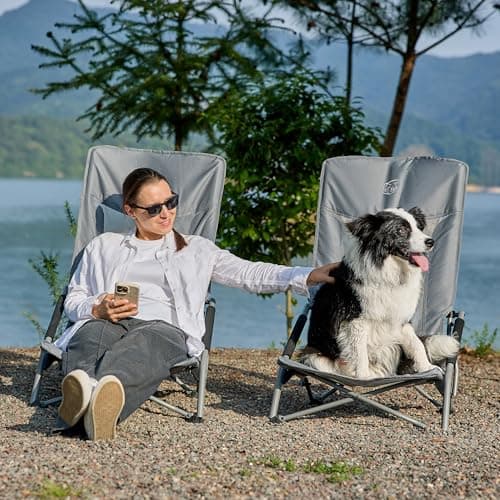 TIMBER RIDGE Low Folding Beach Chair 150kg Mesh High Backrest Grey — view 2
