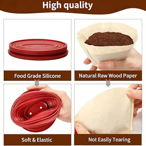 LAIYORA Collapsible Pour Over Coffee Dripper with 50 Filters Reusable Silicone Coffee Filter for Camping Travel Home Office V02 Size 2-4 Cups Red — view 4