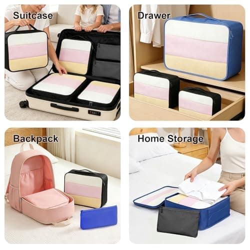 Large Packing Cubes Multicolour, Light Mesh Packing Cubes for suitcases, 6 Green Beige — view 4