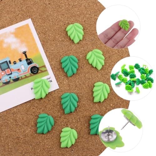Leaf Shaped Green Push Pin 30pcs Resin Metal Decorative Tacks — view 2