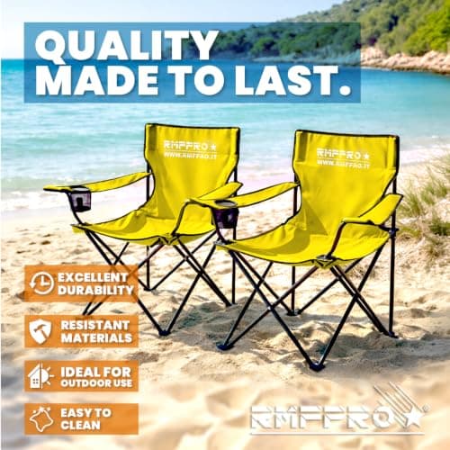 RMF PRO Folding Camping Chair with Comfortable and Relaxing Seat, Portable Beach Chair with Cup Holder - Sea and Garden Chair, Lightweight Transportable Outdoor Chair 120 Kg Yellow — view 3