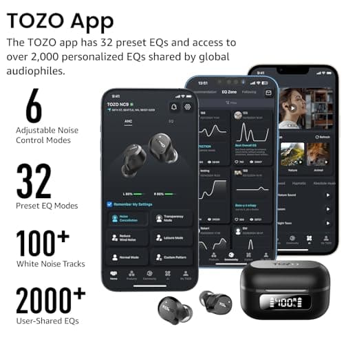 TOZO NC9 Hybrid Active Noise Cancelling Wireless Earbuds, 60H, LED Display — view 6