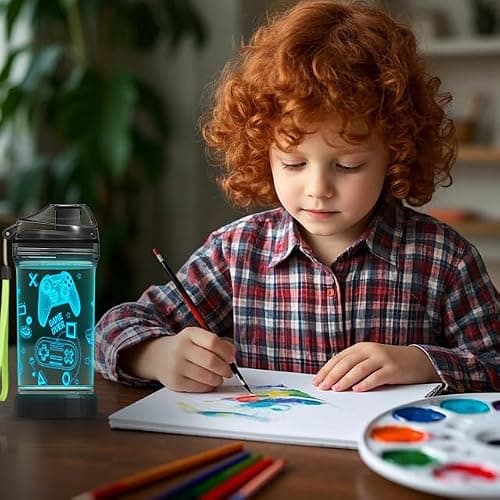 Lightzz Kids Water Bottle with 3D Glowing Game Console LED Light - Tritan BPA Free - Travel Cup Gift for Back to School Girl Boy Child Holiday Camping Picnic - 14 Oz — view 3