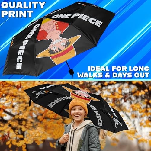 Get Trend One Piece Umbrella Kids Teens Foldable Compact Umbrella School Travel Anime Manual Windproof Adults Travel Gifts (Black One Piece) — view 5