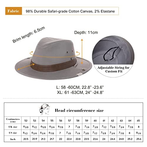 Comhats UPF 50 Cotton Safari Fedora Aussie Hat Men, Womens UV Protection Sun Hat for Fishing Hiking Walking, Summer Bush Hat, Wide Brim Travel Adventurer Hat, Beige White L — view 5