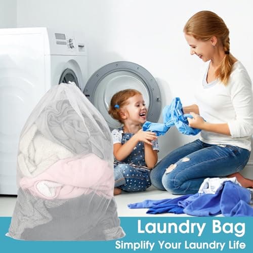 2 Pack Mesh Laundry Bags 23x34 Inch Drawstring Locking for Travel Home — view 5