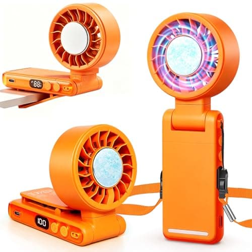 Handheld Portable Turbo Fan with Ice Cooling,Foldable Clip on fan(Orange)