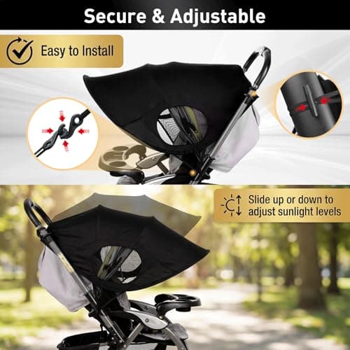LIHAO Pram Sun Shade Cover Universal Baby Sunshade UPF 50+, Black — view 5