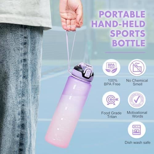 SEASEVEN Sports 1L Water Bottle with Straw for Gym,Office(Gradient Purple) — view 6