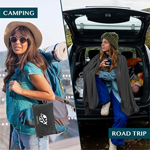 PAVILIA Travel Blanket Compact, Airplane Blanket Packable Bag, Soft Fleece Portable Throw Pillow Combo Set, Plane Flight Car Trips Travel Essentials Gift Accessories, Luggage Backpack Clip, Black — view 4