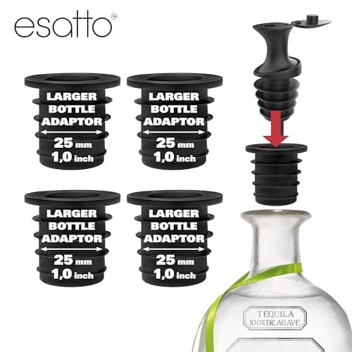 Esatto Pour & Seal Plastic Pourer with Lid - 12 Pieces & 4 Cork Adaptors for Precision Pouring, Pour Spouts for Bottles, Liquor Bottle Pourers for Alcohol & Olive Oil, Bar Bartender Accessories — view 2