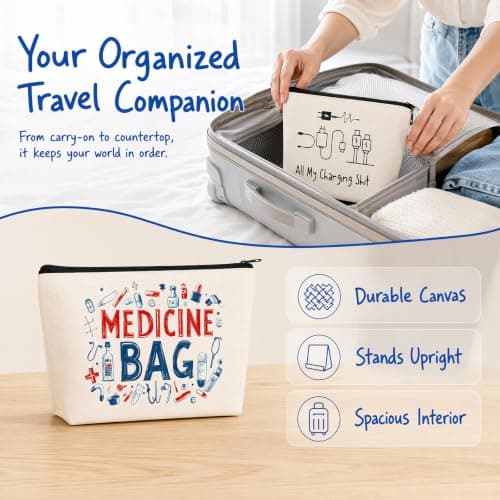 Dooaqiin Essentials 2 Pack Funny Travel Pouches - Medicine Bag and All My Charging Cable Bag - Humorous Holiday Accessories and Luggage Organiser, Tech Gadgets Travel Gifts for Women Men — view 5