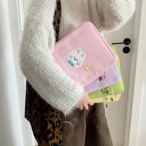 11Inch Tablet Carrying Case Soft Velvets Fabric, Yellow bear — view 2