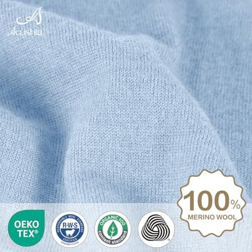 ACUSHLA Merino Wool Neck Gaiter, Ski Mask Neck Warmer Unisex, Light Blue — view 4