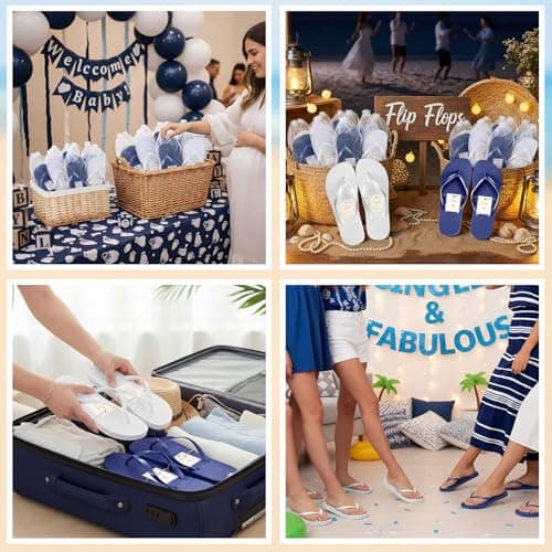 Unittype 24 Pairs Flip Flops Bulk for Wedding Guest Slippers Wedding Flip Flops with Cards Bags for Pool Beach Party, White,navy Blue, One Size — view 6