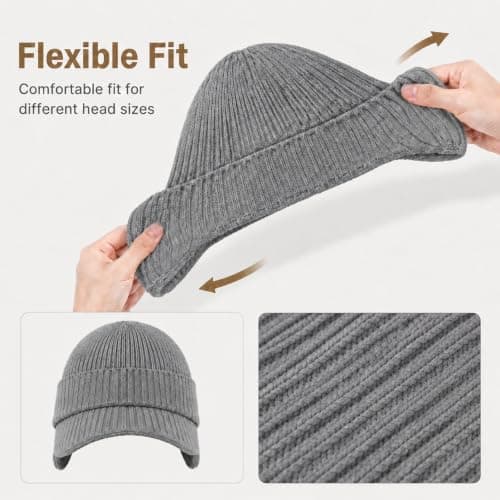 DOINEUFL 2 Pack Beanie Hat Men with Brim and Ear Covering, Thermal Mens Fleece Lined, Hats for Men UK Winter Caps, Warm Winter Beanie — view 5