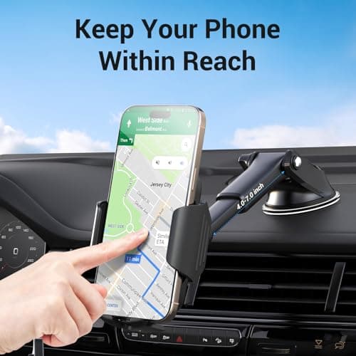 VIIMAKE Upgraded Clamp Suction Cup Car Phone Holder,Windshield/Dashboard Phone Car Mount with Strong Sticky Gel for iPhone, Samsung, GPS, 4-6.8 Inch Devices — view 5