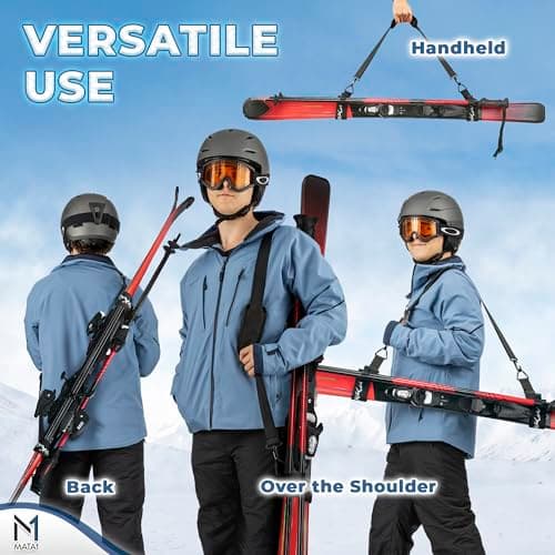 Mata1 - Ski Strap & Pole Carrier - Black - Adjustable Shoulder Strap to Carry Skis & Poles with Ease - Comfortable with Padded Shoulder Sling - Perfect for Men, Women & Kids — view 6