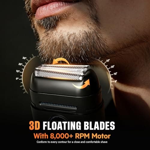 Foil Shaver for Men, Electric Razor for Men with 3 Floating Blades for Travel, USB-C Charging, IPX7 Waterproof Mini Electric Foil Shaver for Smooth Shaving — view 3