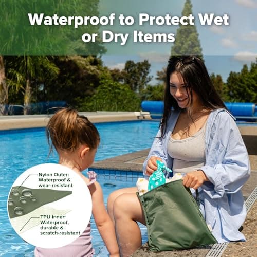 haakaa Waterproof Wet Bags for Baby Wet Dry Bags for Cloth Diaper, Swimsuit & Travel, 2pcs, Olive Green — view 2