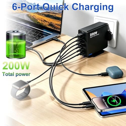 200W USB C Charging Station 6 Port Fast Charger Hub with PD GaN III — view 4
