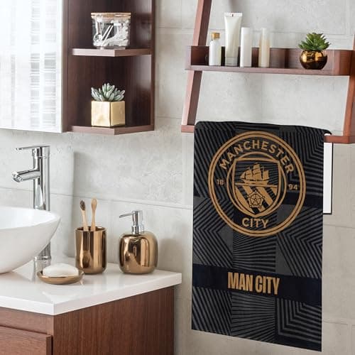 MANCHESTER CITY F.C. Bath Towel for Men Women Teens Boys 100% Cotton Quick Dry Football Crest Beach Towel Swim Gym Holiday Shower Supporters' Gear 137 x 69cm (Black, 137x68.5cm) — view 5