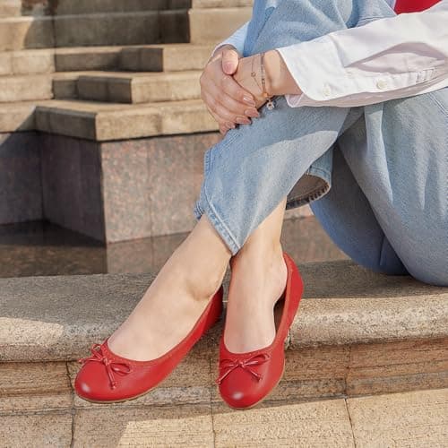 DREAM PAIRS Women's Foldable Bowknot Ballet Flats,RED,6.5 — view 3