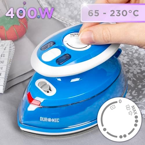 Duronic Travel Iron SI3 BE 400W Mini Irons with Dual Voltage, Variable Temperature Portable 35ml Blue Steam Iron for Holiday Quilting Crafts Compact Design for Travelling — view 3