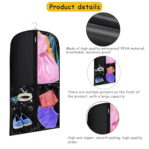 Dance Garment Bag for Kids, Foldable Costume Storage with Zipper, Waterproof Clothes Covers, Clothes Protector for Dresses & Suits, Travel Hanging Duffle (Black) — view 5