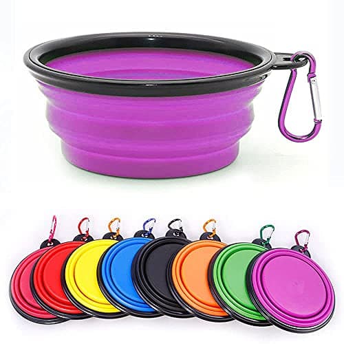 Collapsible Dog Bowl,Collapsible Dog Water Bowls for Cats Dogs, Portable Pet Feeding Watering Dish,Portable Dog Water Food Bowl with Carabiner (Small(350ML), Purple)