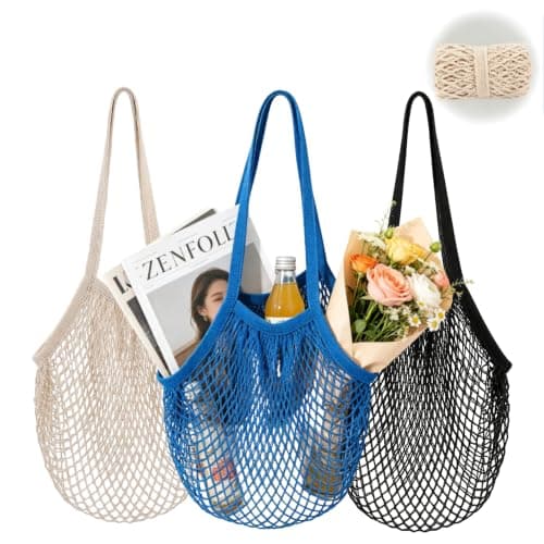 3Pcs Grocery String Bags, Cotton Mesh Reusable Portable String Shopping Bag