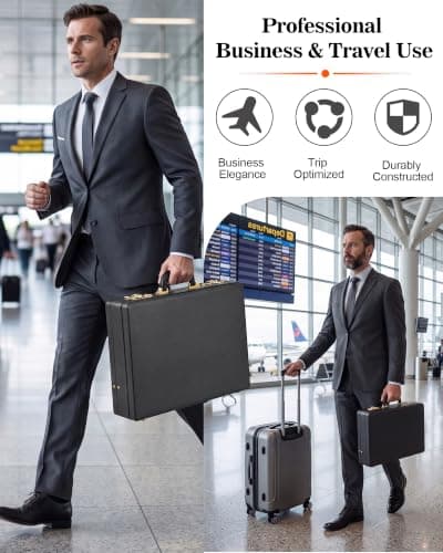 LOCKCURX Expandable Briefcase Men PU Leather Business Bag — view 6