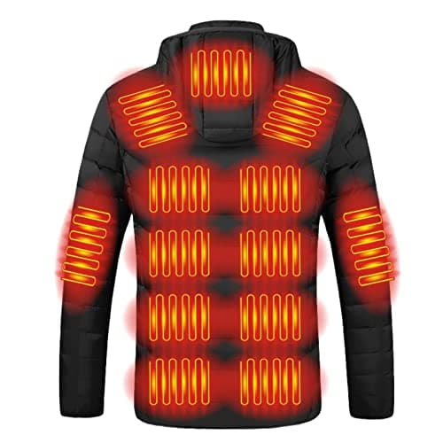 HAOLEI Heated Jackets for Men UK Clearance Winter Warm Heated Coat Full Zip USB Charging Electric Hooded Heated Jacket with 19 Heating Area for Outdoor Sports(No Power Bank), Black, M — view 2