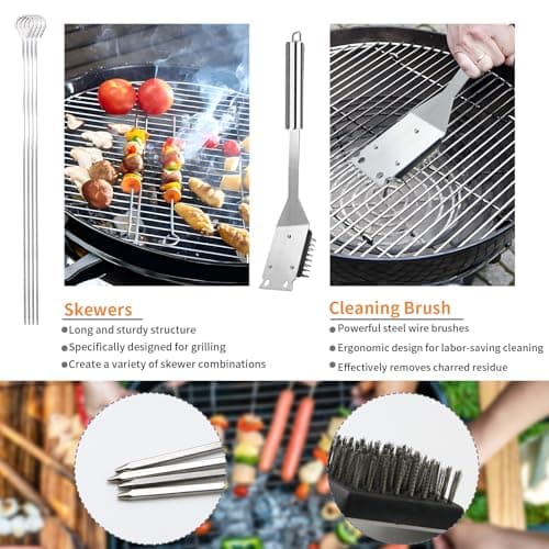11Pcs BBQ Accessories, Professional Stainless Steel BBQ Grill Tool Set, Portable Barbecue Utensil Set with Case, Birthday BBQ Gift for Men Backyard Outdoor Camping Barbecue Cooking Picnics — view 5