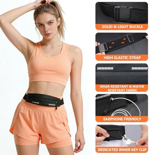 XJUNEYI Running Belt, Invisible Fitness Bum Bag with Reflective, Waterproof Phone Pouch for 7", Bounce-Free Fit Waist Pack for Gym, Jogging, Hiking, Cycling, Ultra-Light Sports Waist Bag for Men Women — view 6