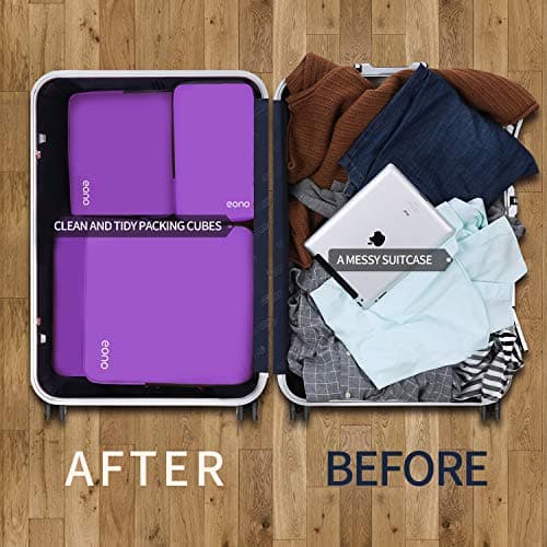 Eono Compression Packing Cubes, Luggage Organiser Set, Extensible Suitcase Organiser, Packing Organisers for Suitcases, Packing Cubes for Travel or Home Storage - Purple, 4 Set — view 6