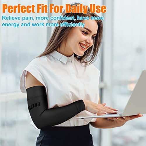 AMZAM® Medical Compression Arm Sleeve for Women & Men, 15-20 mmhg Graduated Compression Brace with Silicone Band for Pain Relief, Lymphedema, Edema, Swelling, Arthritis, Black 3XL — view 6