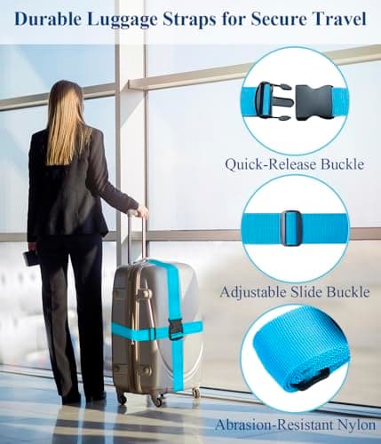 4 Pack Luggage Straps with Quick Release Buckle - Heavy Duty Adjustable Suitcase Straps, Blue Travel Accessories for Travel Bag Closure. — view 3